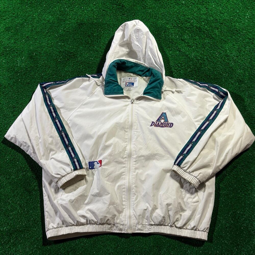 Vtg 90s Arizona Diamondbacks Pro Player Windbreaker Jacket White MLB Men's XL